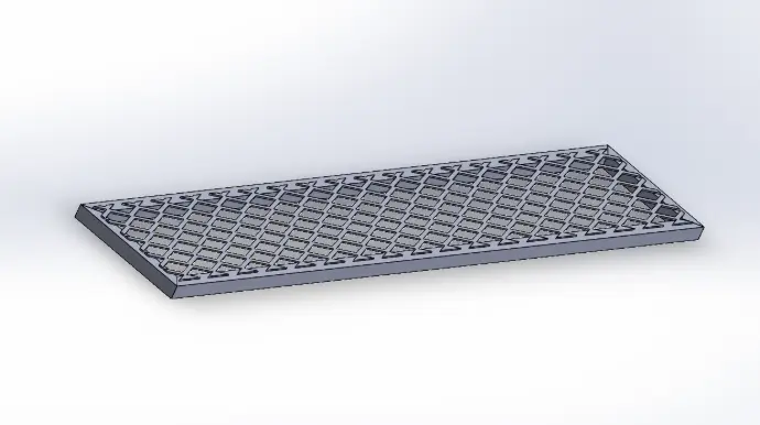 A 3D rendering of a heavy-duty mild steel coal grid, featuring a thick frame and reinforced diamond mesh pattern for holding charcoal or wood.